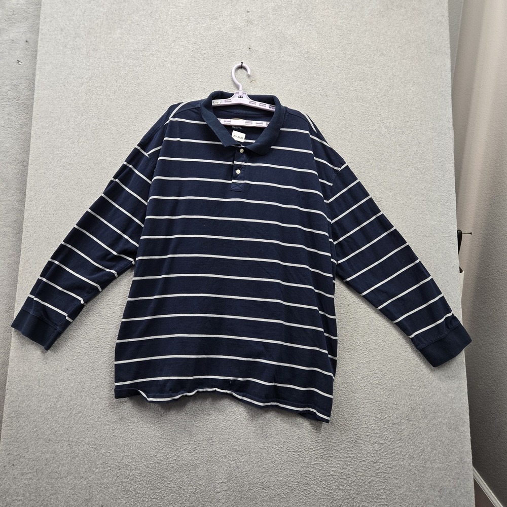 The Foundry Supply Co. Men Polo 4XL Navy Striped Rugby Shirt Logo Long Sleeve